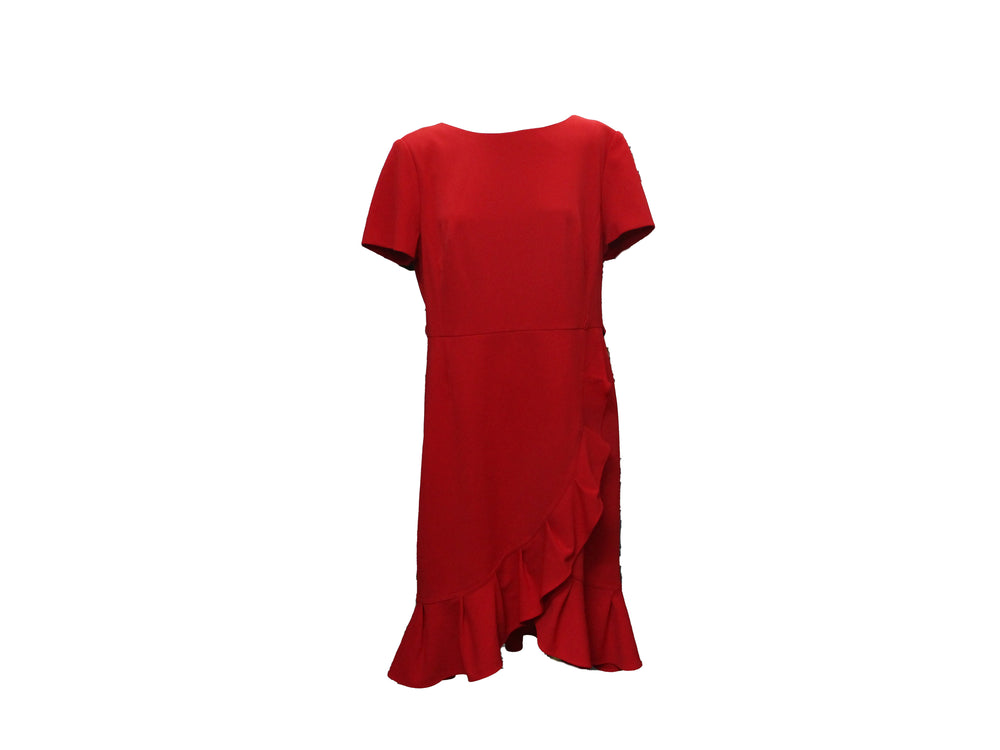 Calvin Klein Red Ruffle Trim Midi Dress