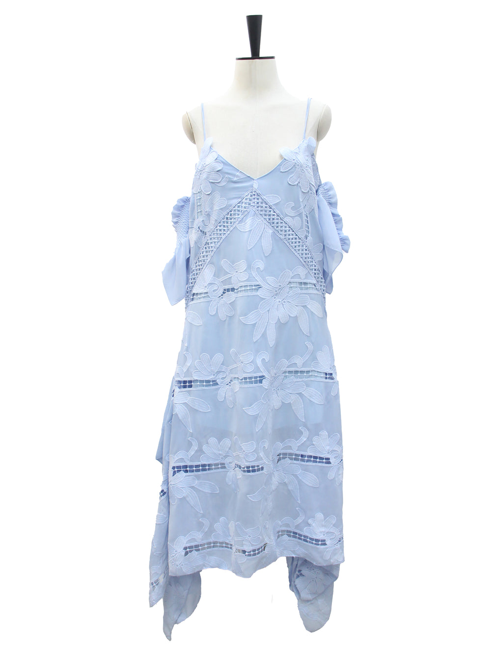 Self-Portrait Sky Blue Floral Lace & Ruffle Midi Dress