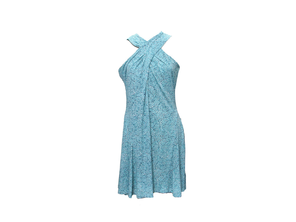 Michael Kors Teal & White Print Halter Midi Dress