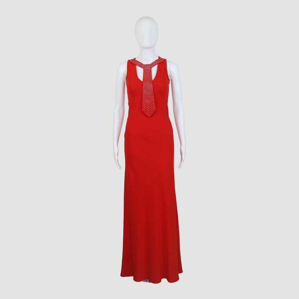 Sleeveless V-Neck With Neck Tie Maxi Dress