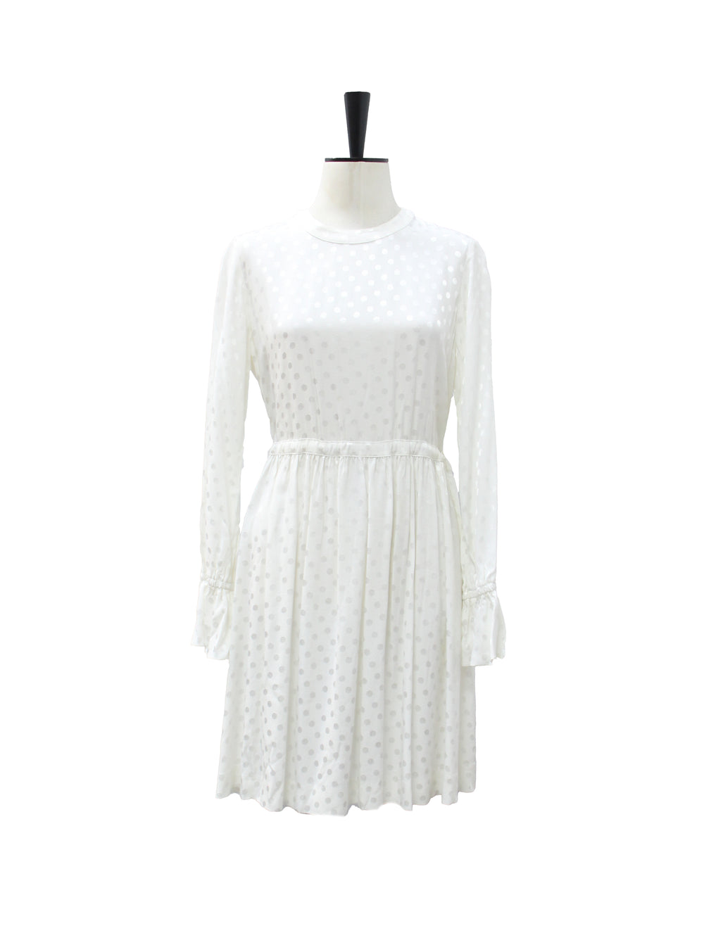 Sandro White Polka Dot Mini Dress with Ruffled Cuffs