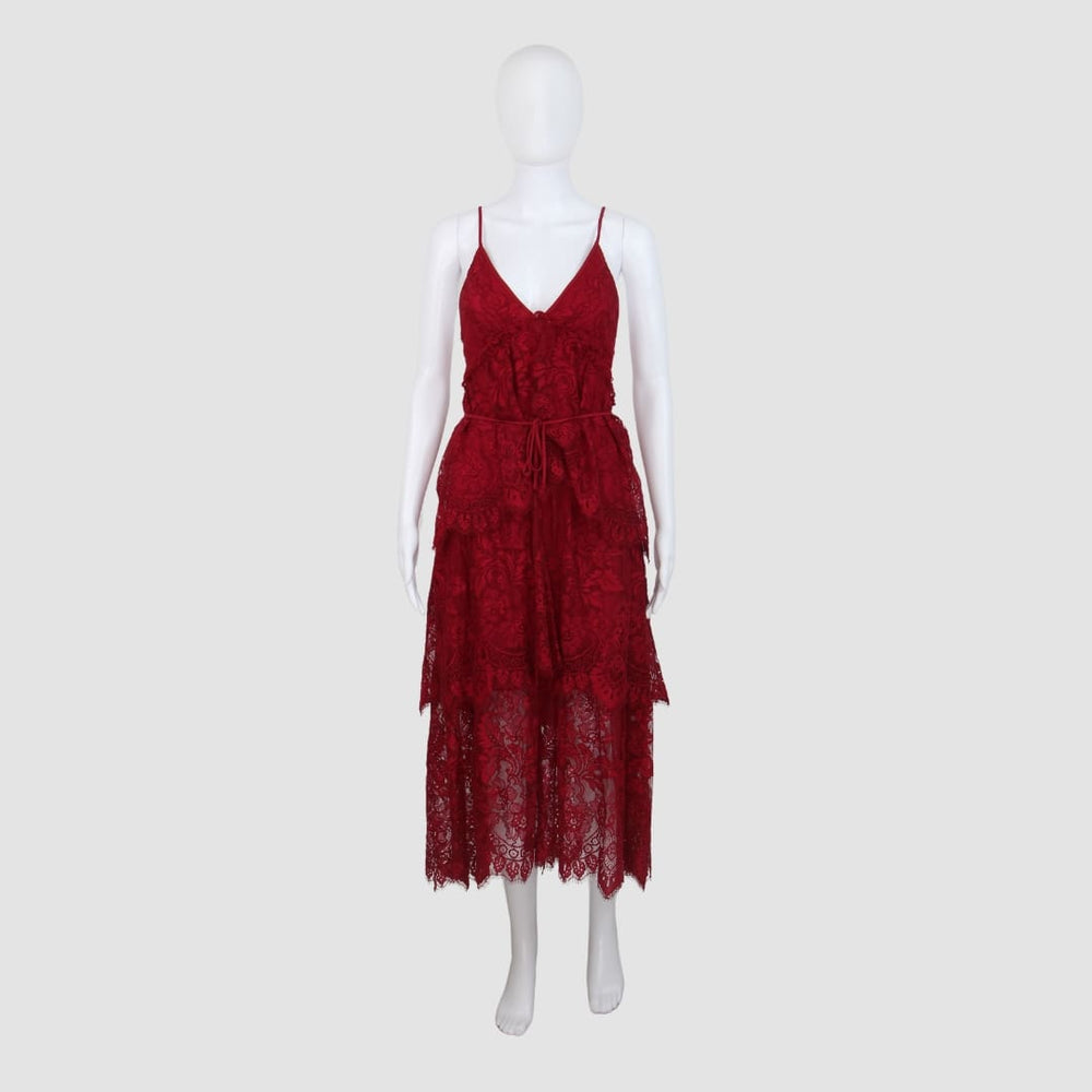 Lace Backless Halter Neck Midi Dress