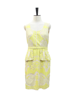 BCBGMaxazria Yellow & White Embroidered Peplum Dress