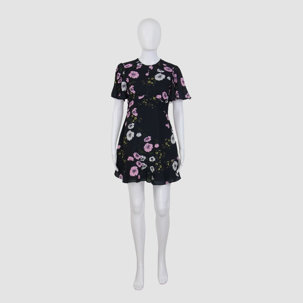 Floral Print Cape Sleeve Mini Dress