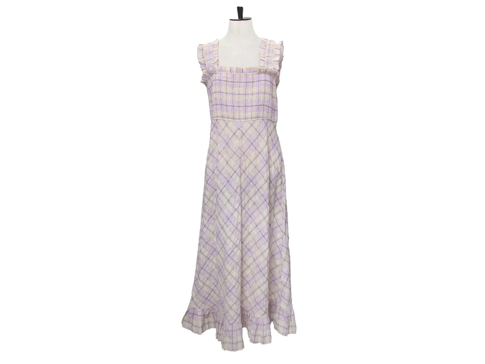 Ganni Purple & White Plaid Tiered Maxi Dress