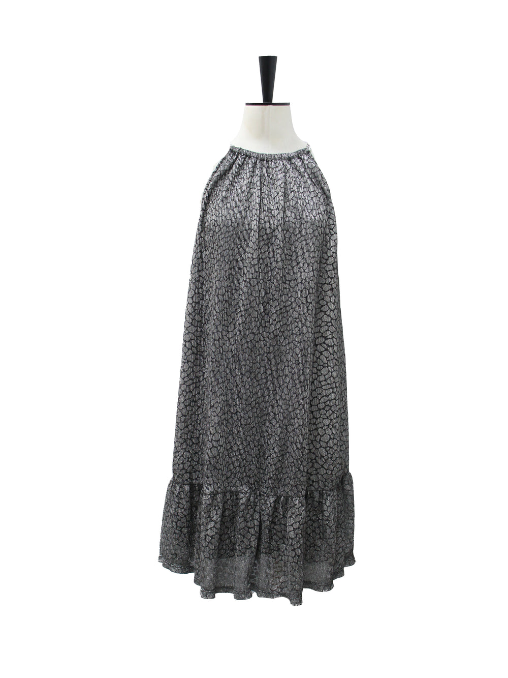 Michael Kors Metallic Print Halter Maxi Dress with Ruffled Hem