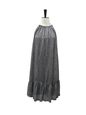 Michael Kors Metallic Print Halter Maxi Dress with Ruffled Hem