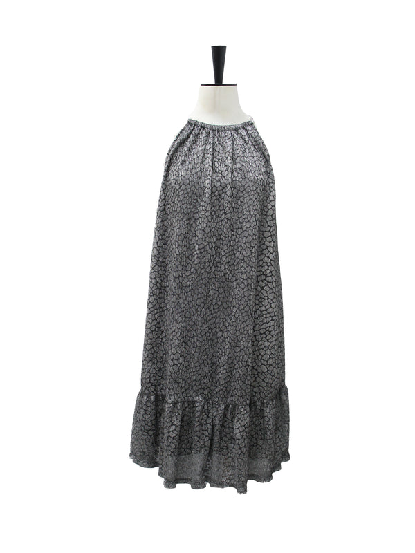 Michael Kors Metallic Print Halter Maxi Dress with Ruffled Hem