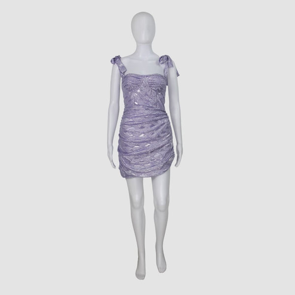 Lilac Metallic Bustier Shoulder Tie Mini Dress