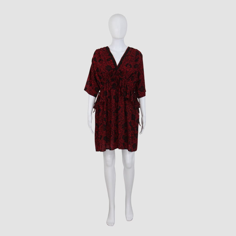 Floral Print V-Neck Short Sleeve Mini Dress