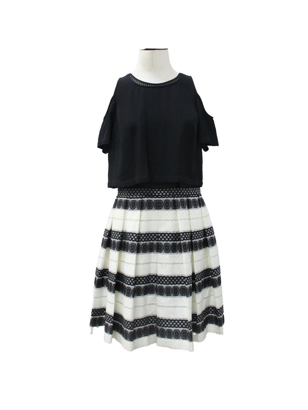 Karen Millen Black & White Textured Knit Skater Dress