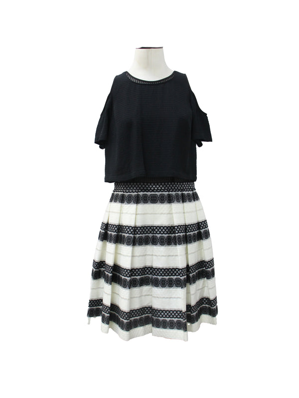 Karen Millen Black & White Textured Knit Skater Dress