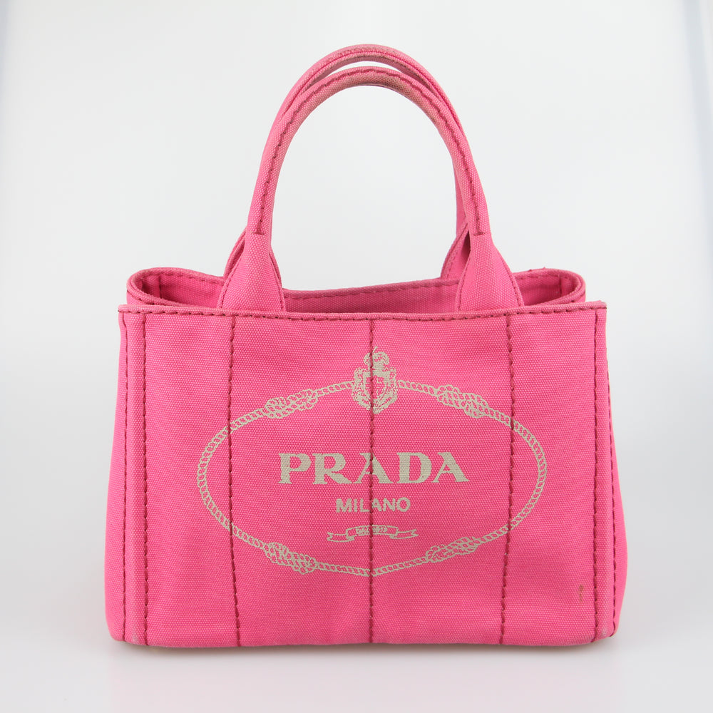 Prada Prada Pink Canapa Canvas Logo Print Tote