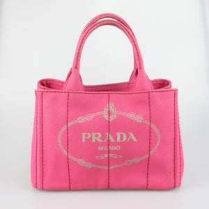 Prada Prada Pink Canapa Canvas Logo Print Tote