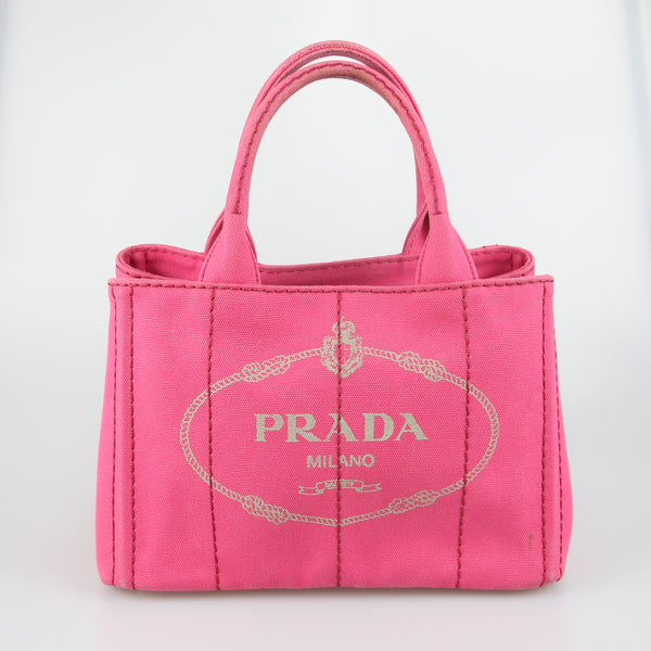 Prada Prada Pink Canapa Canvas Logo Print Tote