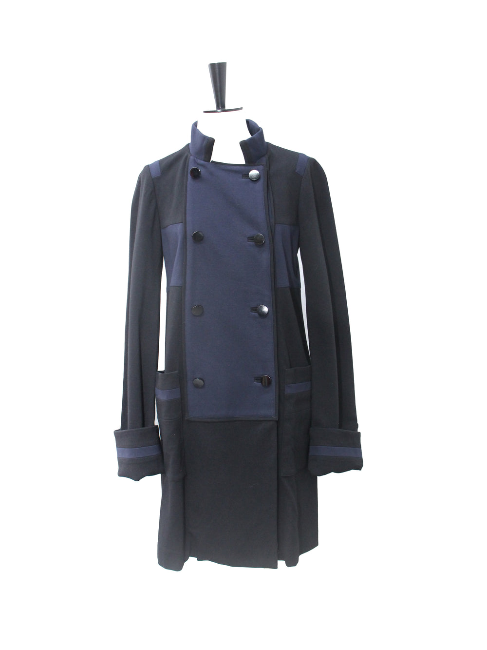 Diane von Furstenberg Navy & Black Panel Long Coat