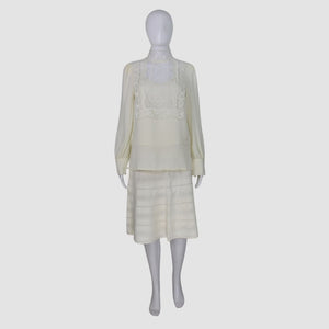 Karen Millen Cream Embroidered Bib Detail Blouse Top