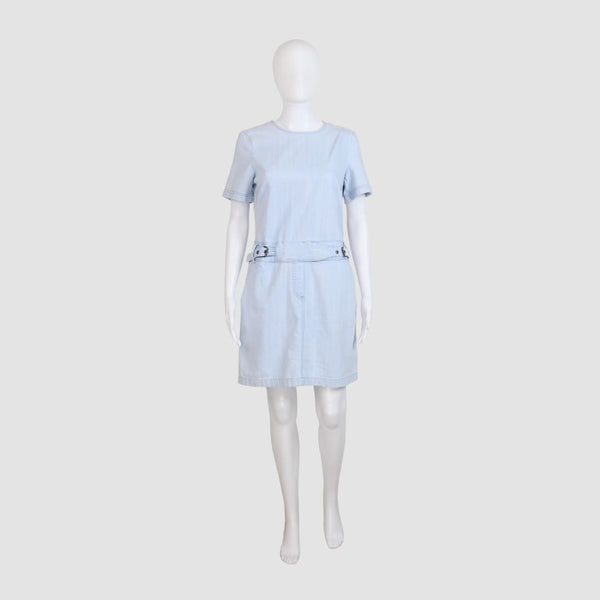 Sunbleached Denim with Buckle Waist Shift Dress