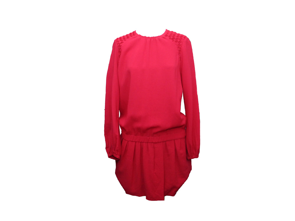 Isabel Marant Etoile Red Shirred Long Sleeve Mini Dress