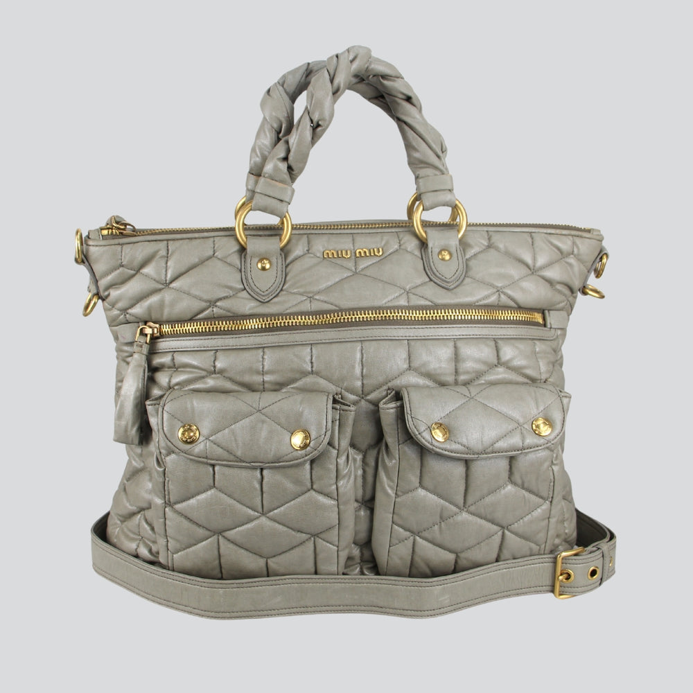 Gray Crossbody Quilting Leather Authentic Shoulder Bag