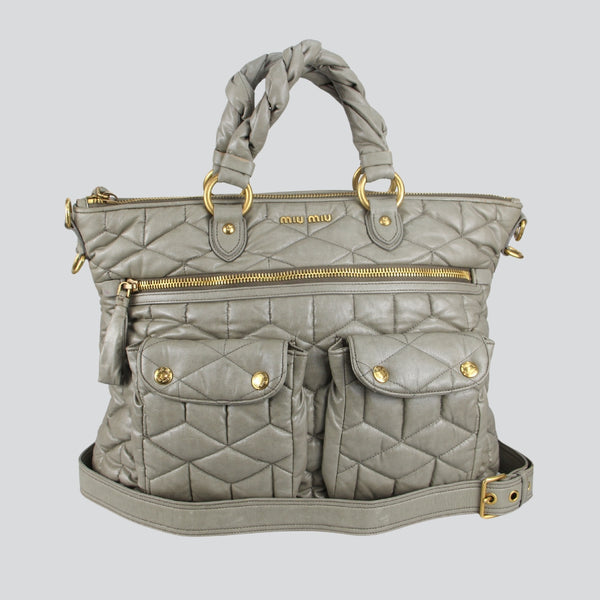 Gray Crossbody Quilting Leather Authentic Shoulder Bag