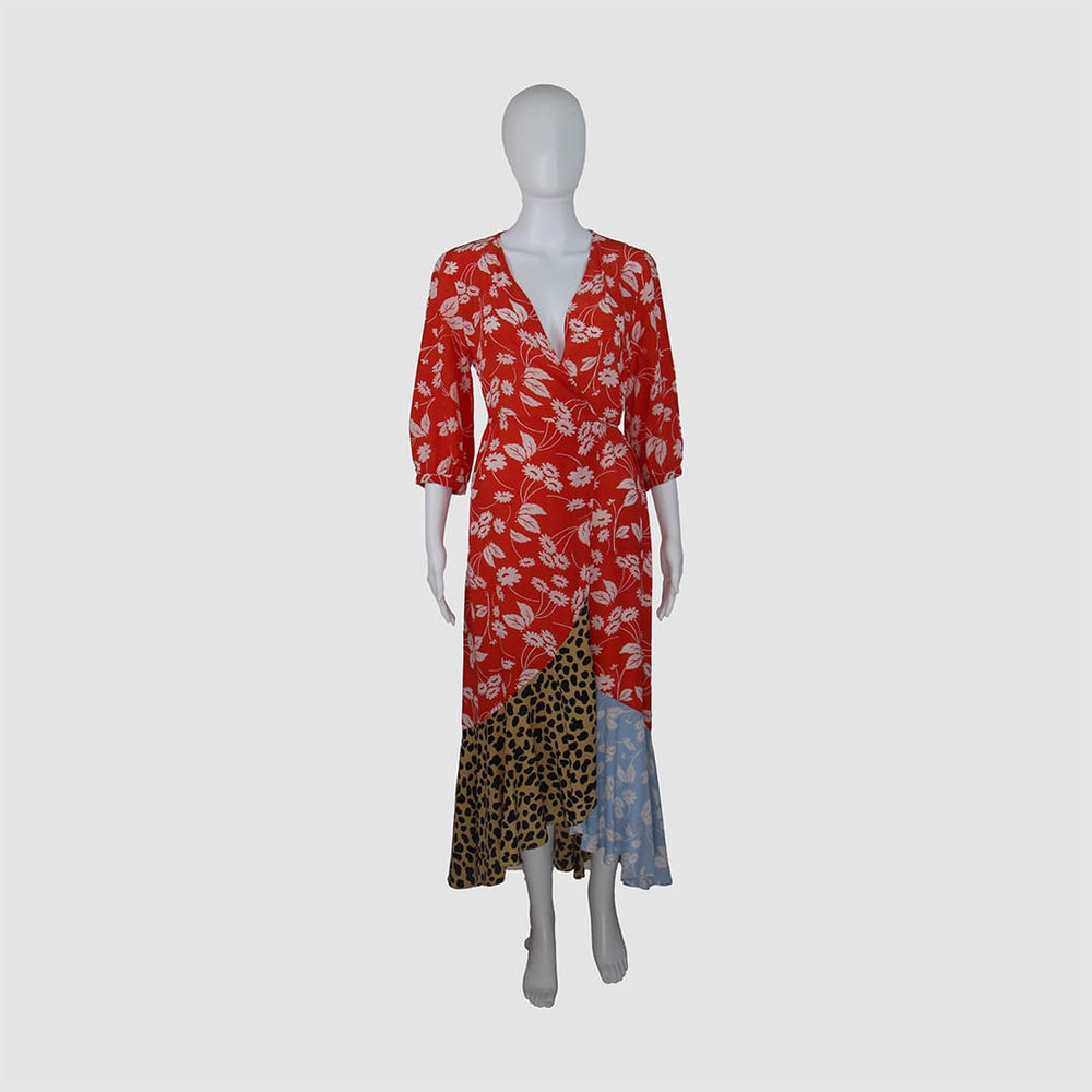 Noleen Paneled Printed Silk-Crepe Wrap Dress