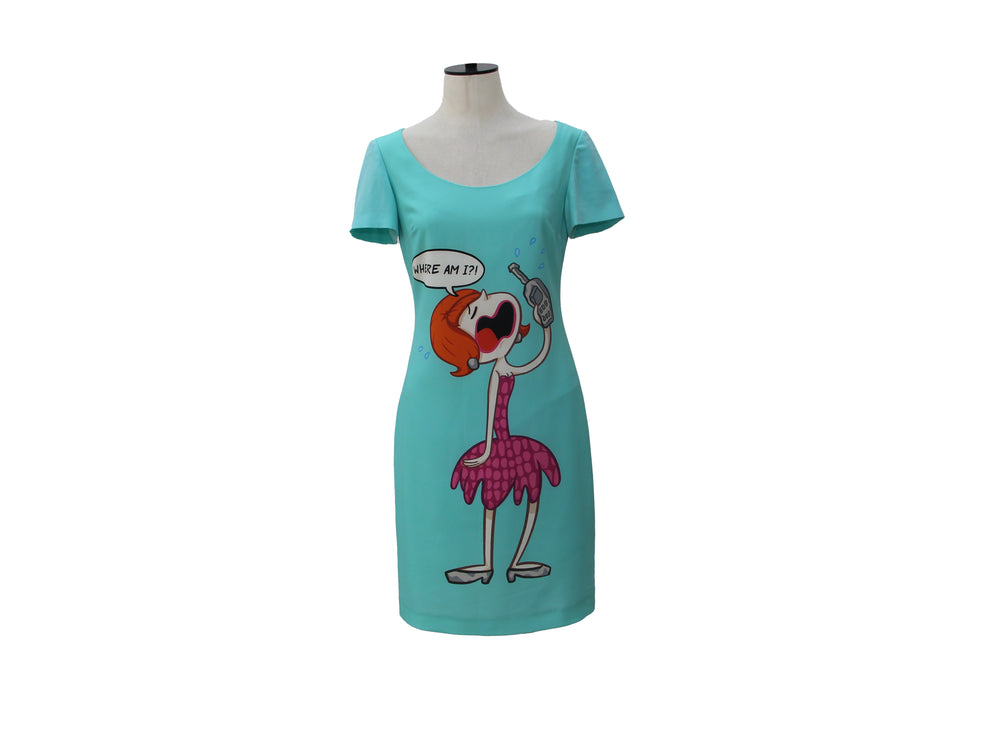 Moschino Aqua Graphic Print Shift Dress