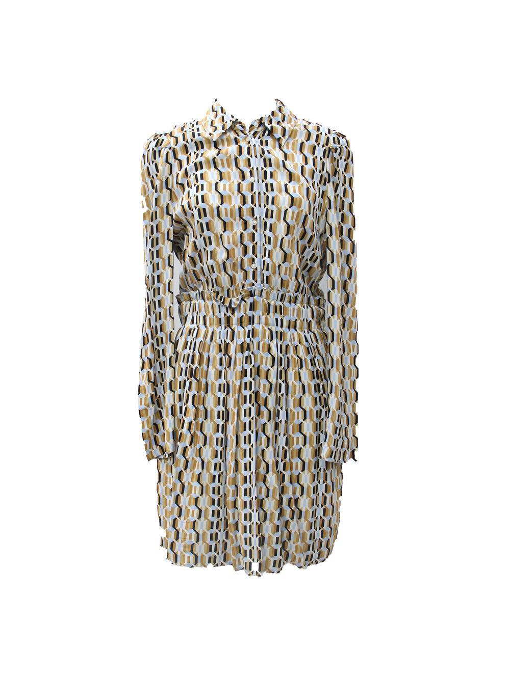 Maje Geometric Print Shirtdress with Pleated Skirt