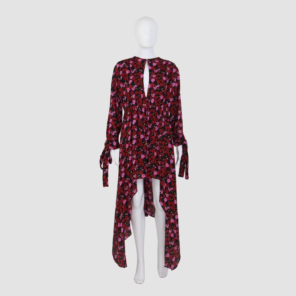 Floral Print Long Sleeve Buttons Down Midi Dress