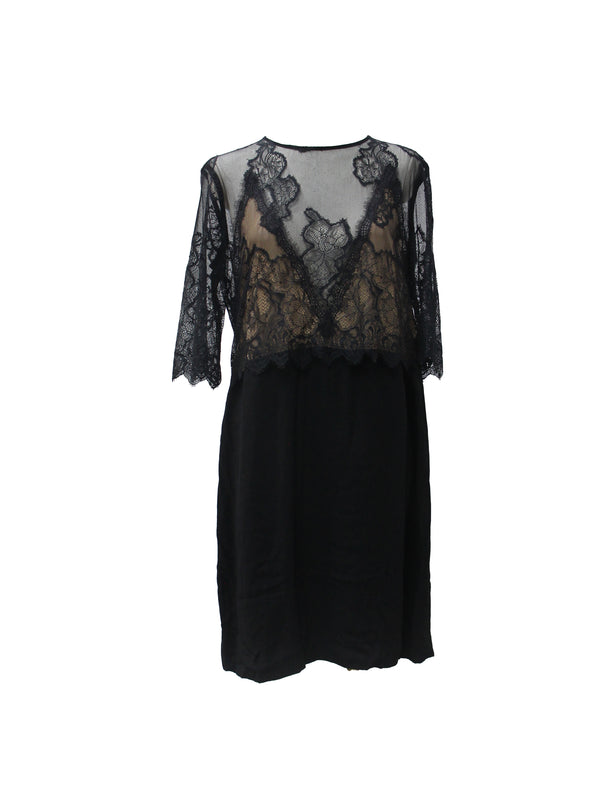 Sandro Black Lace Overlay Mini Dress