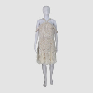 BcbgMaxazria Off White Leighann Lace Halter Cocktail Dress