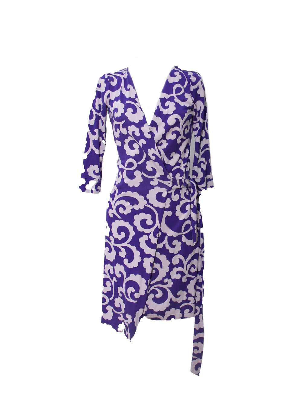Diane Von Furstenberg Purple & White Swirl Print Wrap Dress