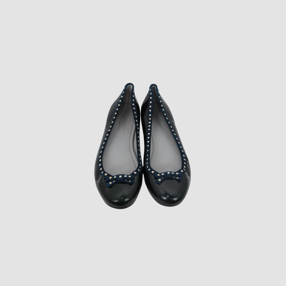 Navy Blue Leather Ballet Flats