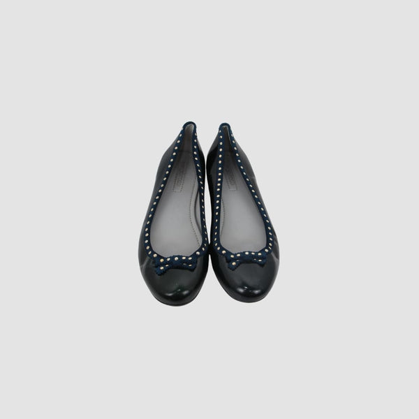 Navy Blue Leather Ballet Flats