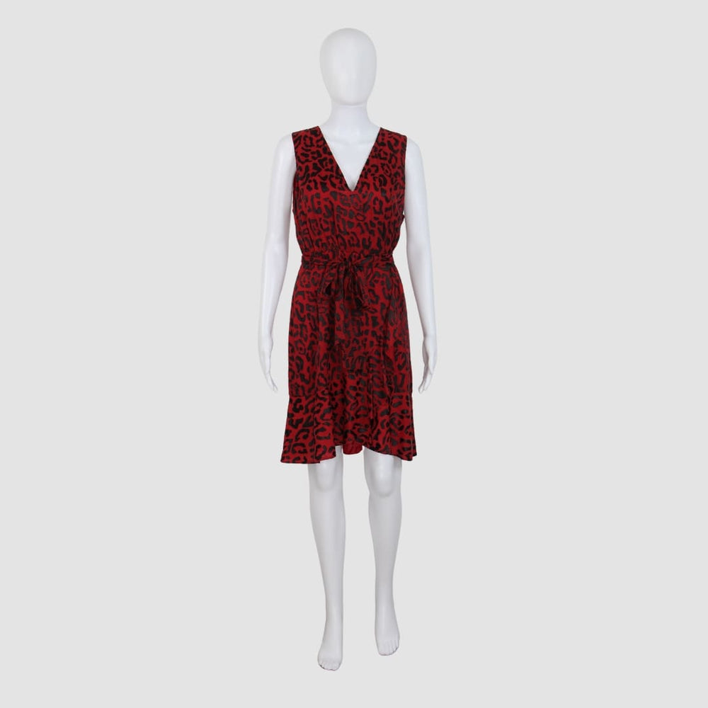 Leopard Print V-neck Sleeveless Midi Dress