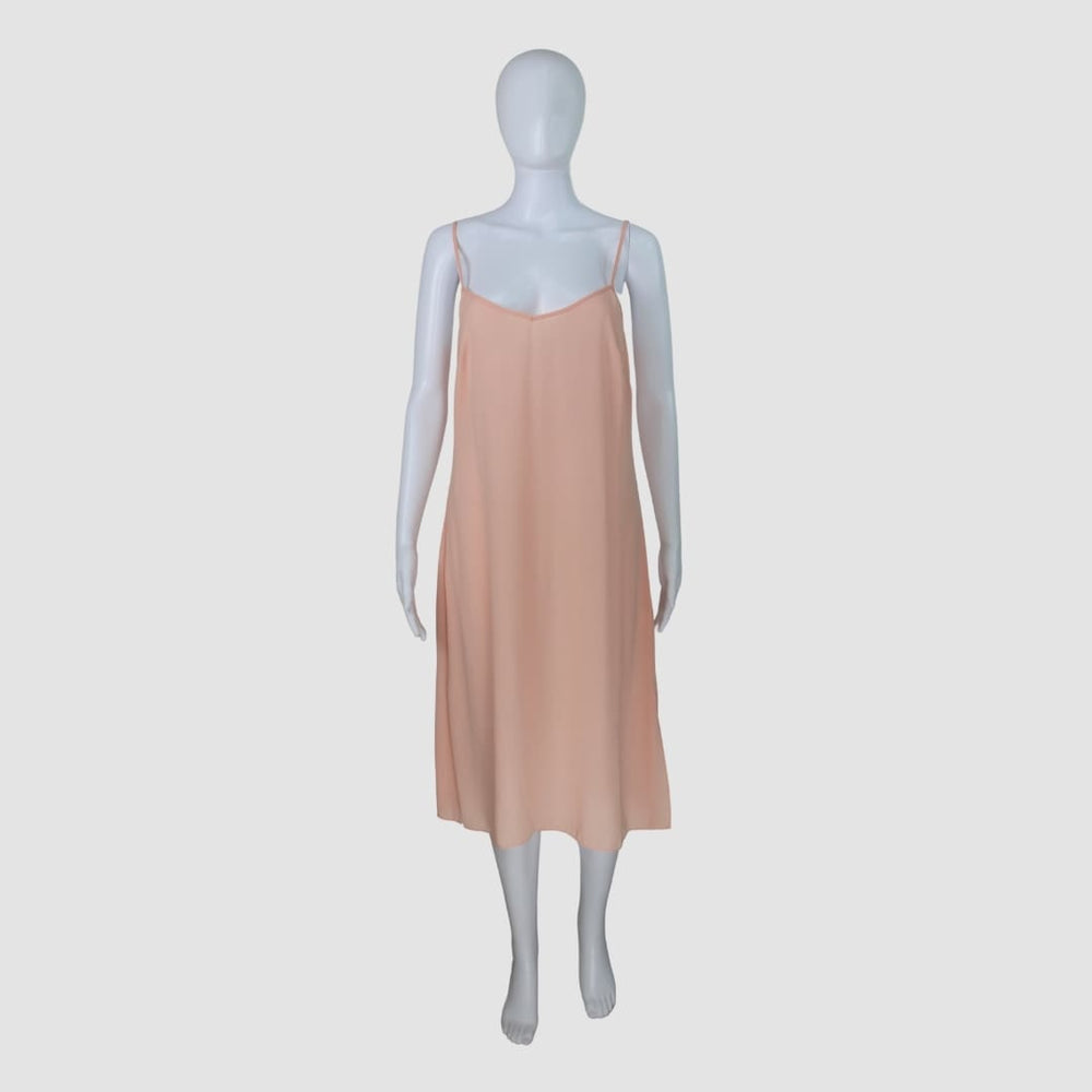 Peach Solid Shoulder Straps Cotton A-Line Dress