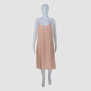 Peach Solid Shoulder Straps Cotton A-Line Dress