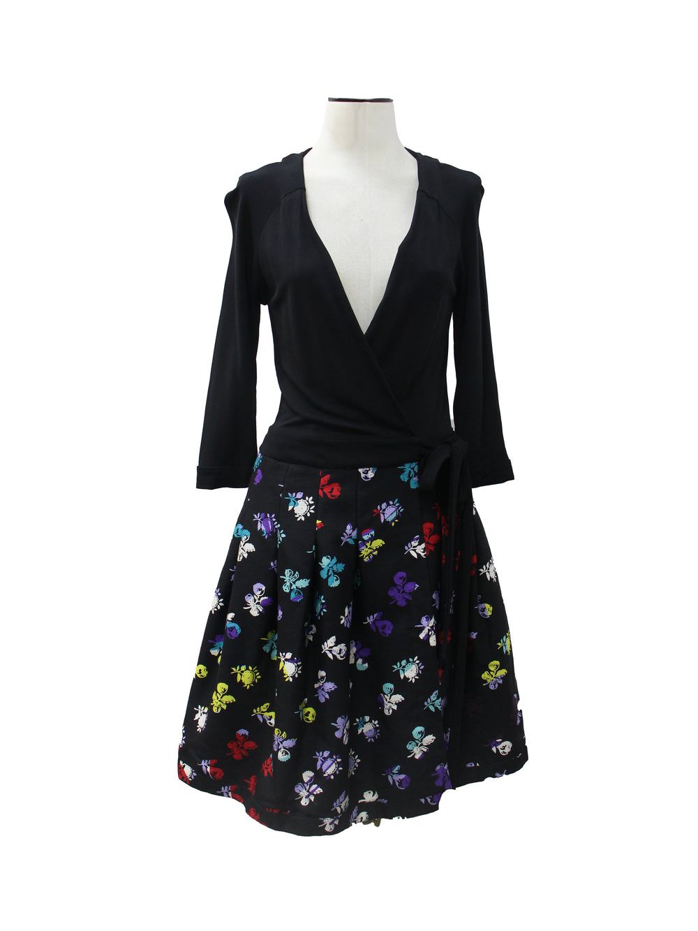 Diane von Furstenberg Black & Multi-Color Floral Wrap Dress