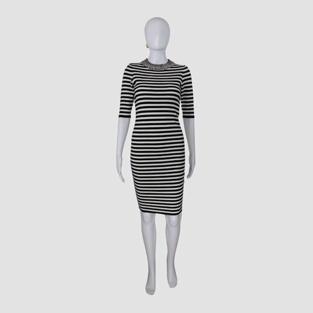 Black White Stripe Nero Star Mid Dress