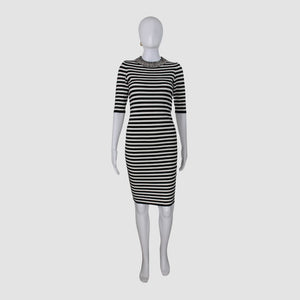 Black White Stripe Nero Star Mid Dress
