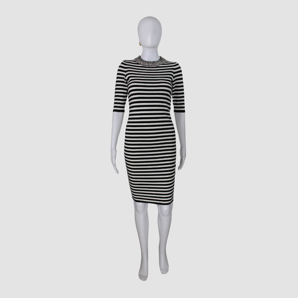 Black White Stripe Nero Star Mid Dress