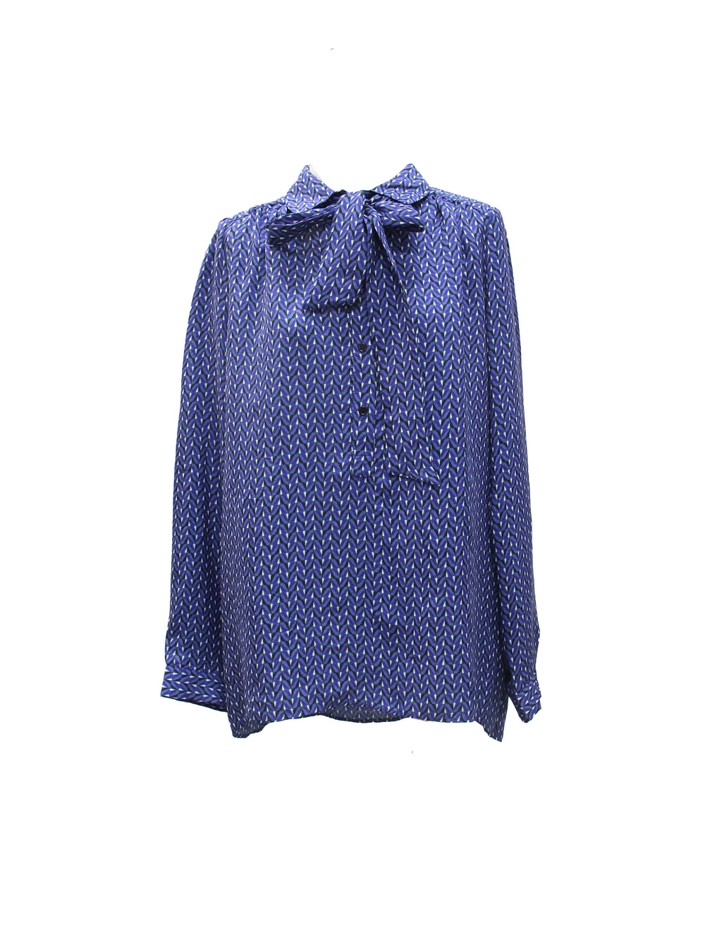 Atos Lombardini Blue Geometric Print Silk Blouse