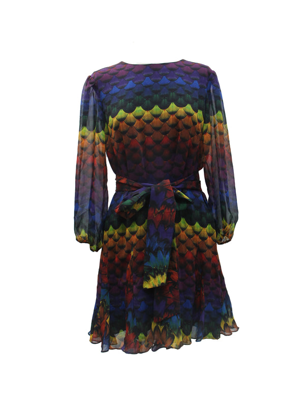 Alice + Olivia Rainbow Feather Print Long Sleeve Mini Dress