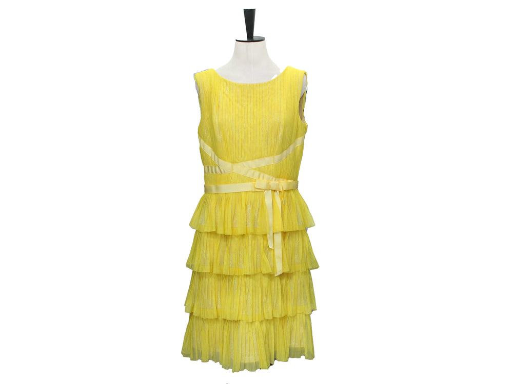 Tadashi Shoji Yellow Tiered Lace Sleeveless Dress