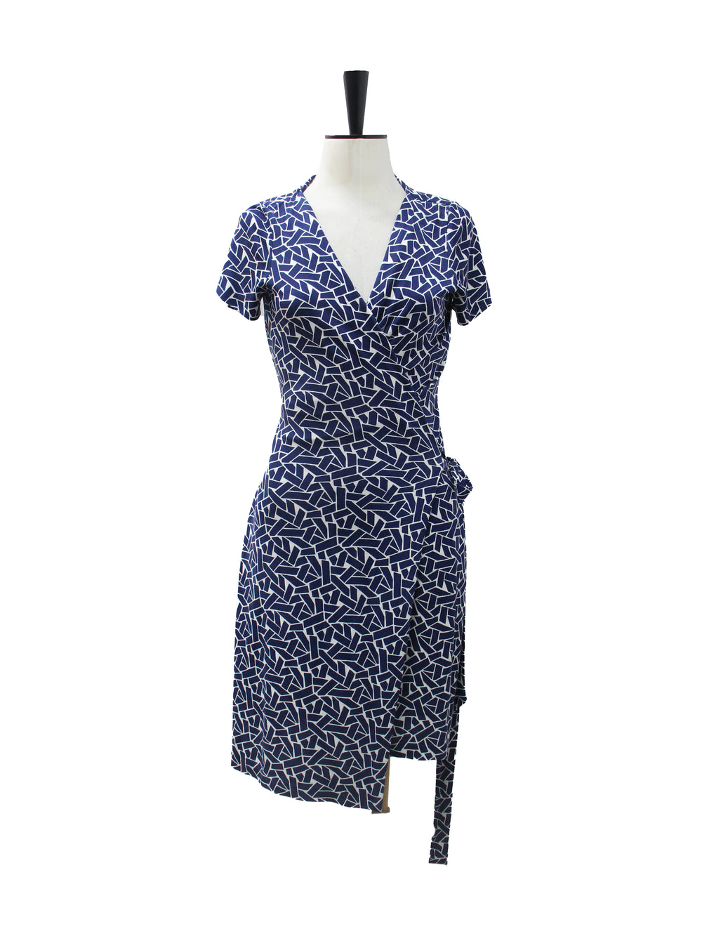 Diane von Furstenberg Blue & White Geometric Print Wrap Dress