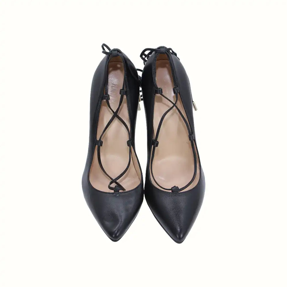Black Leather Lace-Up High-Heels Shoes