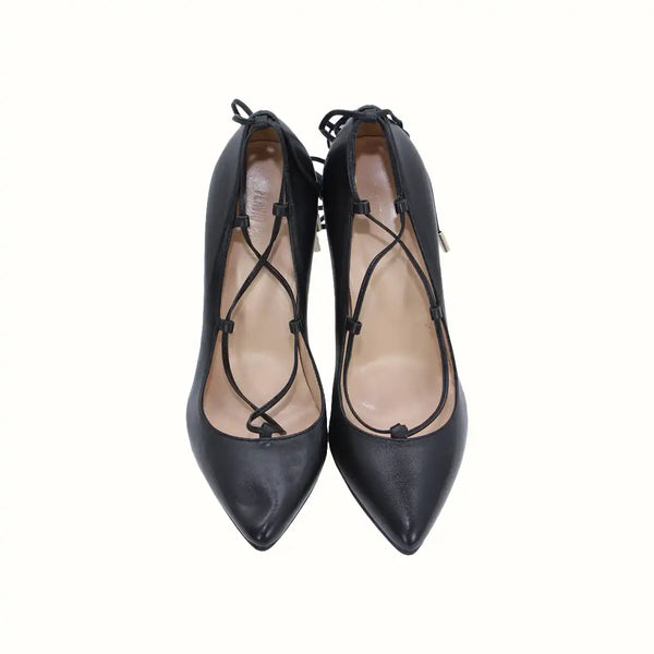 Black Leather Lace-Up High-Heels Shoes
