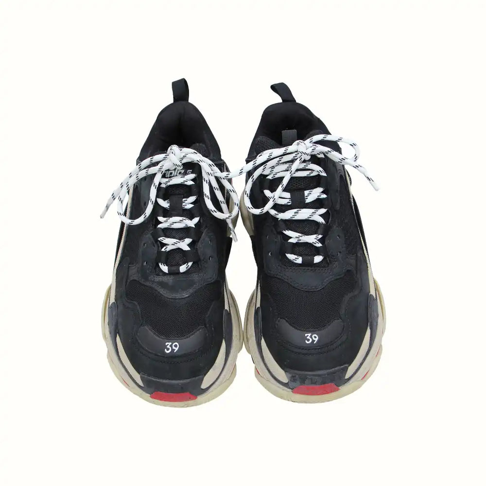 Black Mesh and Nubuck Leather Triple S Sneakers