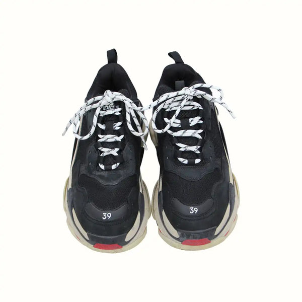 Black Mesh and Nubuck Leather Triple S Sneakers