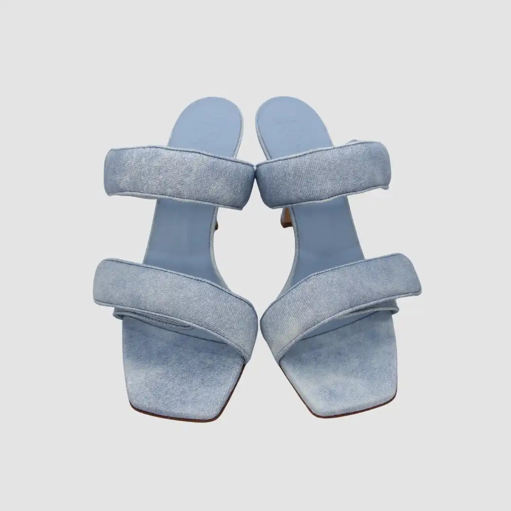 Light Blue Open Toe Square Toe Front Touch Strap Fastening Slip on Style